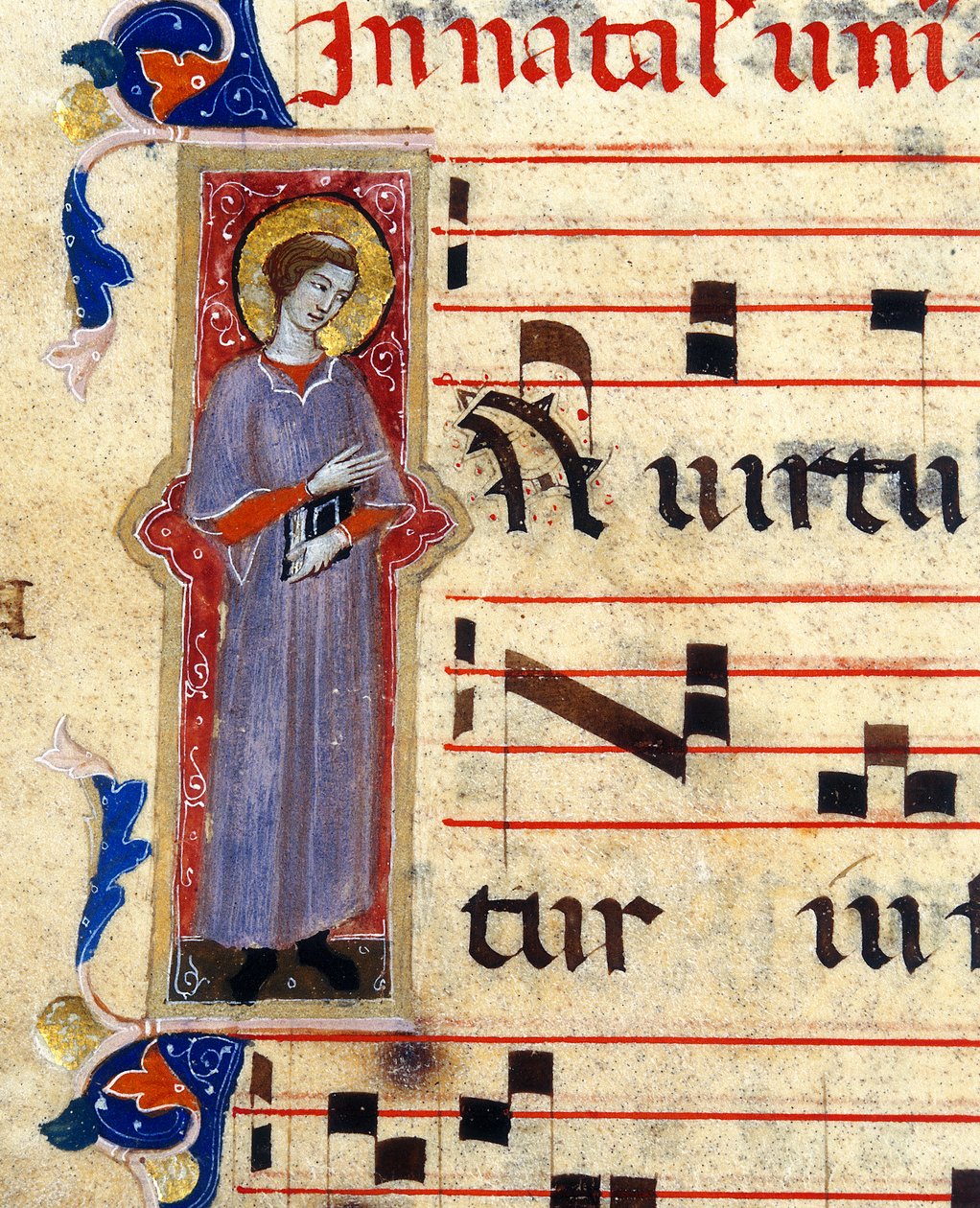 Detail einer illuminierten Seite eines Chorals, der einen Heiligen darstellt von Unknown artist