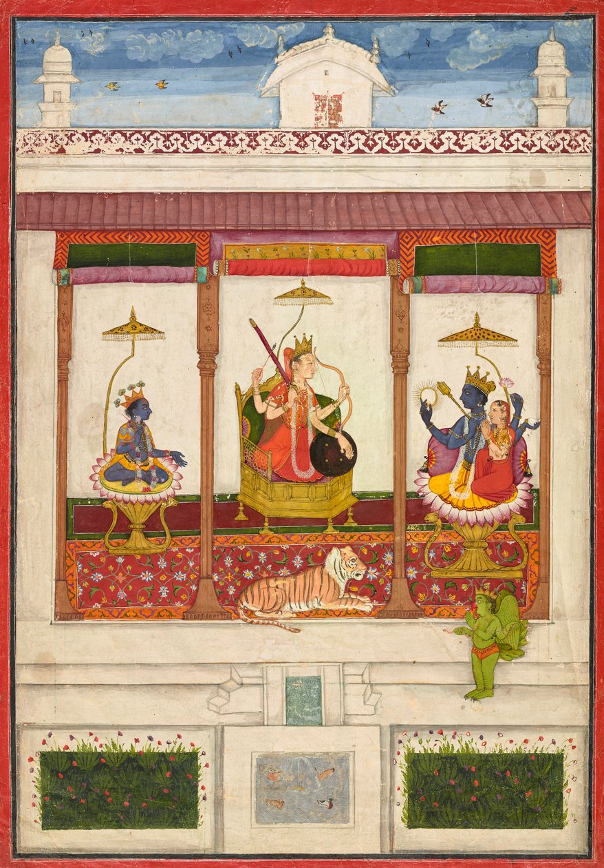 Devi mit Krishna und Vishnu in einem Palast von Unknown artist