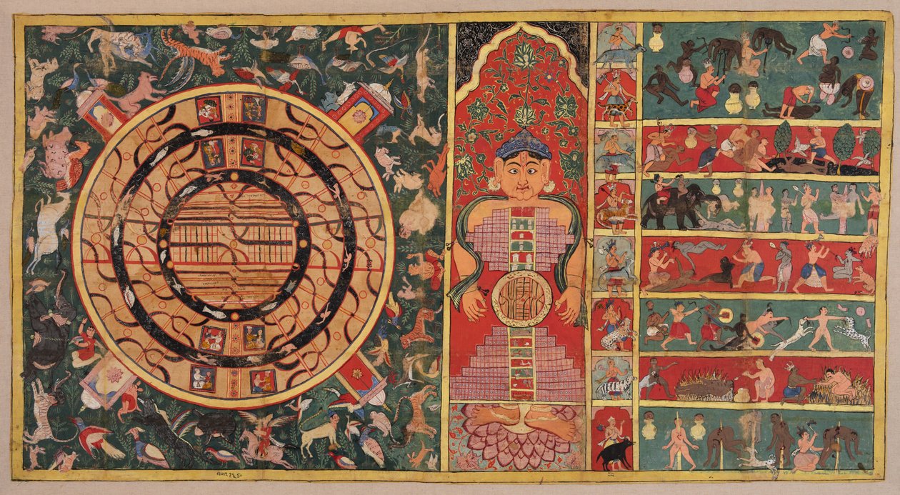 Diagramme des Universums: Die zweieinhalb Kontinente, das Universum in Form einer Person und die sieben Ebenen der Hölle von Unknown artist