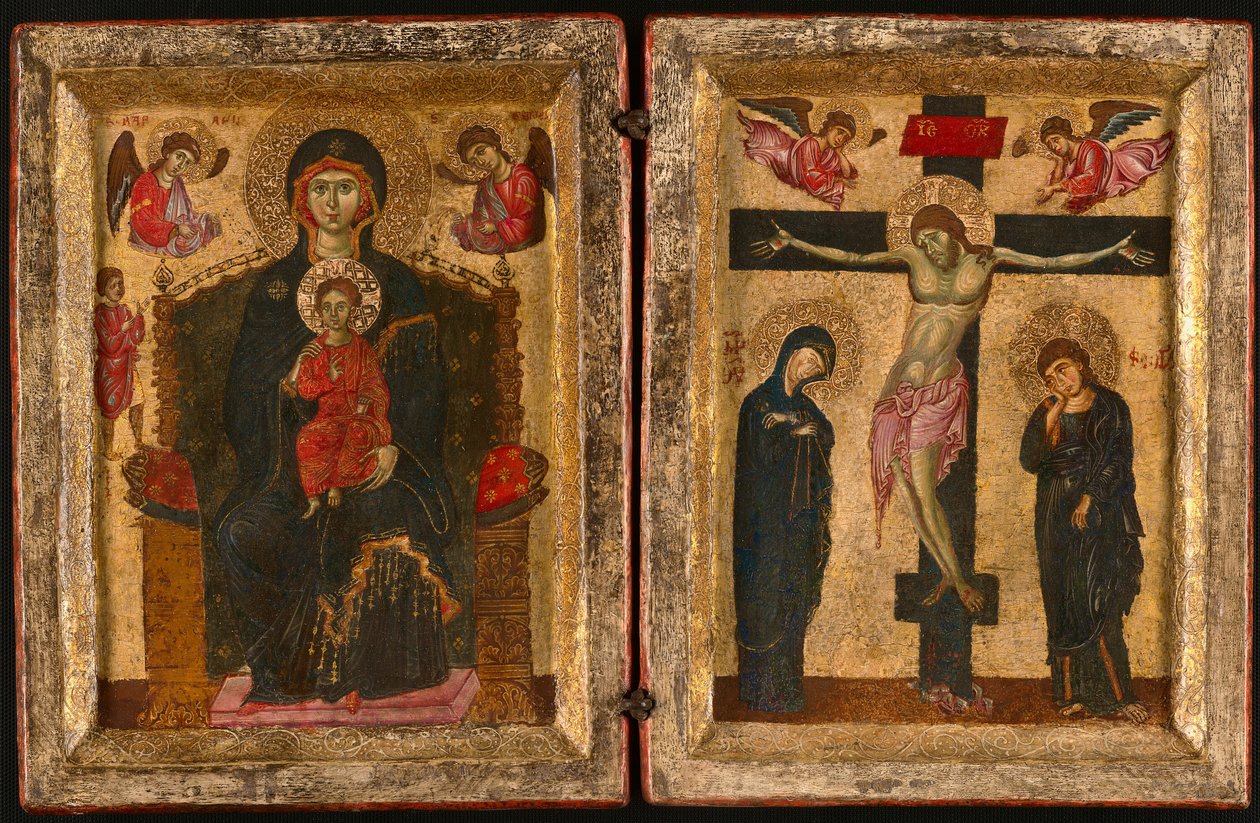 Diptychon der thronenden Jungfrau mit Kind und der Kreuzigung von Unknown artist