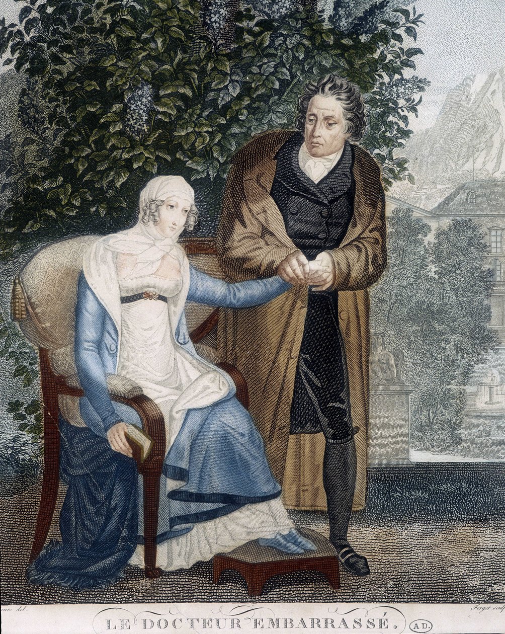 Doktor Embossed (vor einer kranken Frau) von Unknown artist