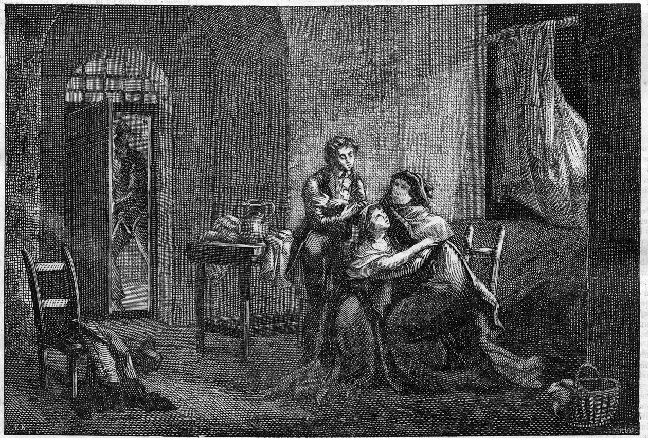 Eugène und Hortense Beauharnais trösten ihre Mutter Joséphine de Beauharnais im Gefängnis (Prison des Carmes) von Unknown artist