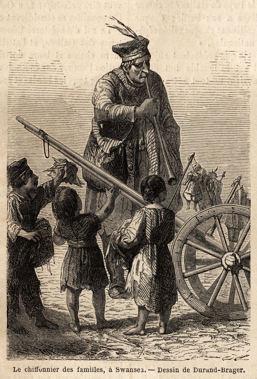 Familienstreit in Swansea. Zeichnung von Durand Brager zur Illustration eines Besuchs der großen Fabriken in Wales im Jahr 1862 von L. Simonin. Gravur in „Le tour du monde“, herausgegeben von Edouard Charton von Unknown artist