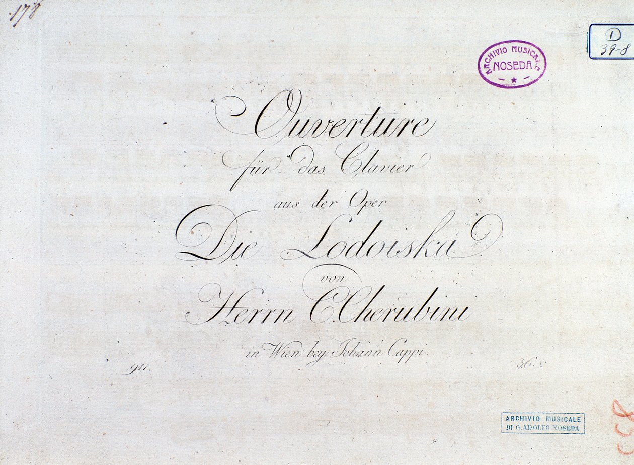 Erste Seite der Partitur der Ouvertüre für Klavier aus der Oper „Lodoiska“ von Luigi Cherubini von Unknown artist