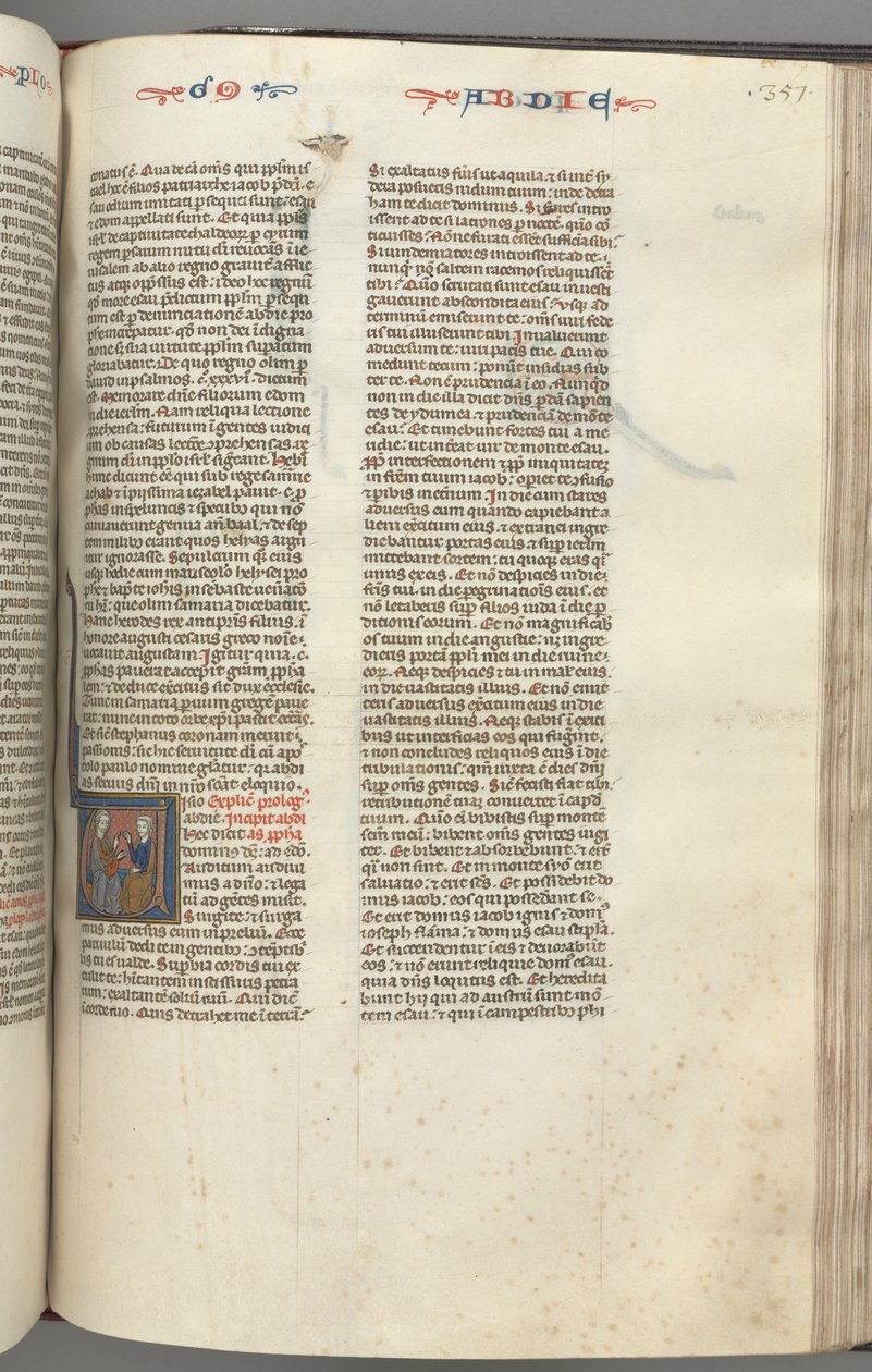 Fol. 357r, Obadiah, historiierte Initiale V, Obadiah und ein Jude in Diskussion von Unknown artist