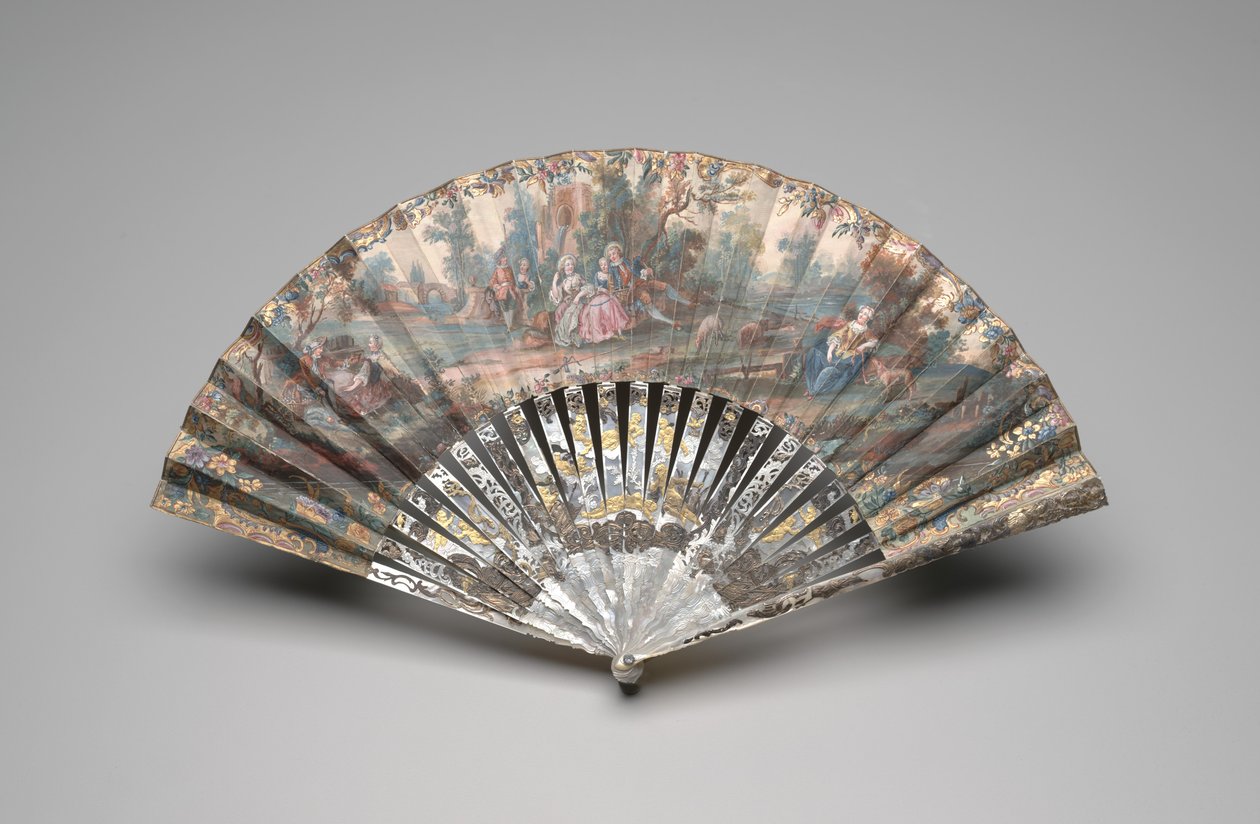 Faltfächer mit einer pastoralen Szene, ca. 1740-60 von Unknown artist