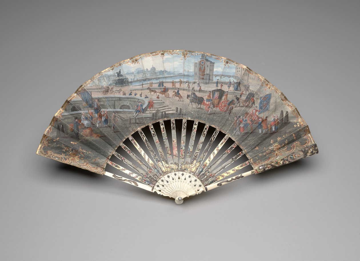 Faltfächer mit Blick auf die Pont Neuf, ca. 1755-60 von Unknown artist