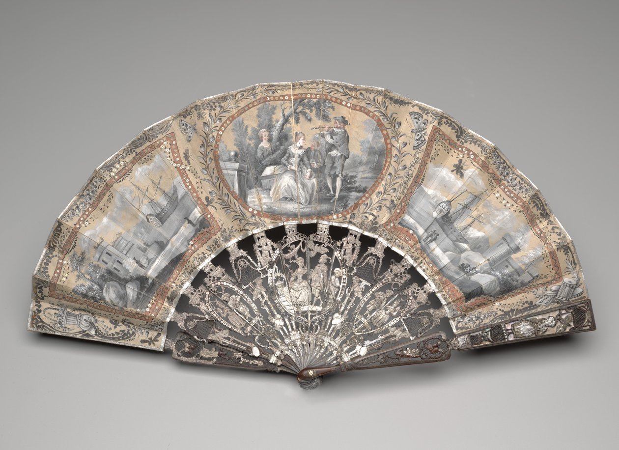Faltfächer mit Grisaille-Szenen, ca. 1780er von Unknown artist