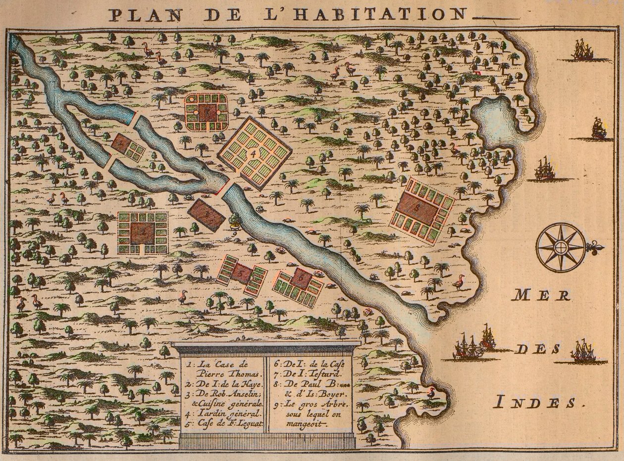 Francois Leguats Karte seiner Siedlung auf Rodrigues - Der Plan der Behausung von Francois Leguat (1637-1735), französischer Entdecker, und seiner Freunde auf der Insel Rodrigues bei Mauritius (1708) von Unknown artist