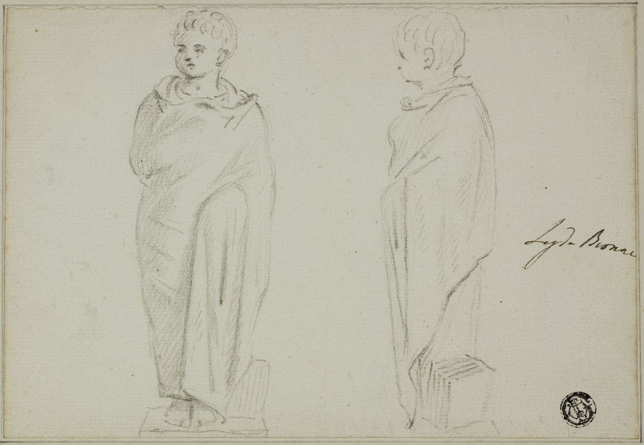 Frontal- und Seitenansichten einer Statue eines Jungen im Toga von Unknown artist
