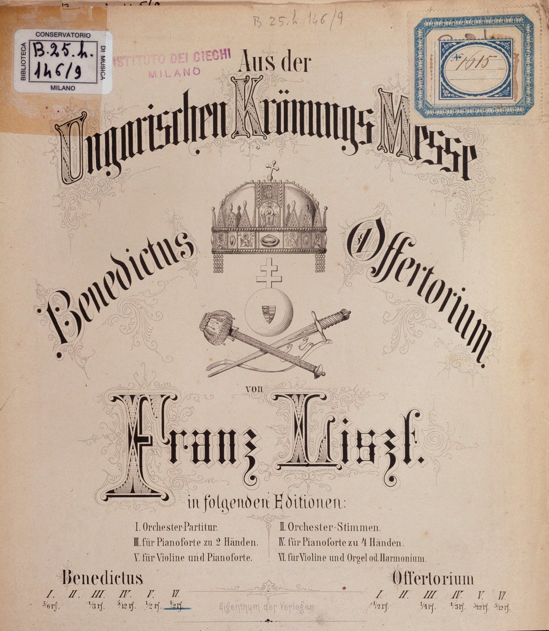 Frontispiz der Partitur Ungarische Krönungsmesse von Liszt (19. Jahrhundert) von Unknown artist