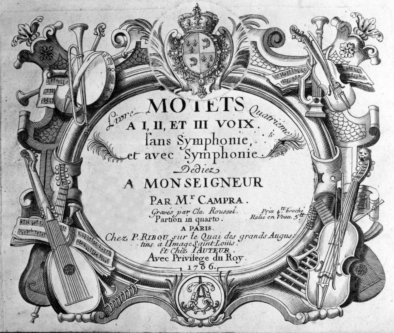 Frontispiz der Partitur des vierten Buches der Motetten von André Campra. 1706 von Unknown artist