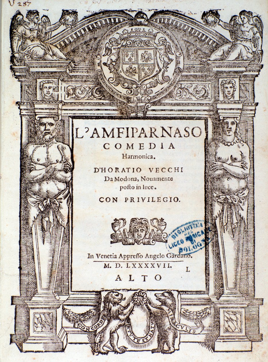 Frontispiz von Amfiparnaso, Madrigalkomödie von Orazio Vecchi von Unknown artist