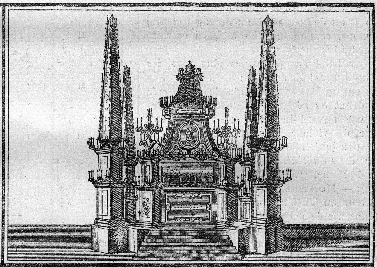Begräbnis eines Papstes im 18. Jahrhundert: der Katafalk des verstorbenen Papstes. Gravur in „Histoire des religions“. von Unknown artist