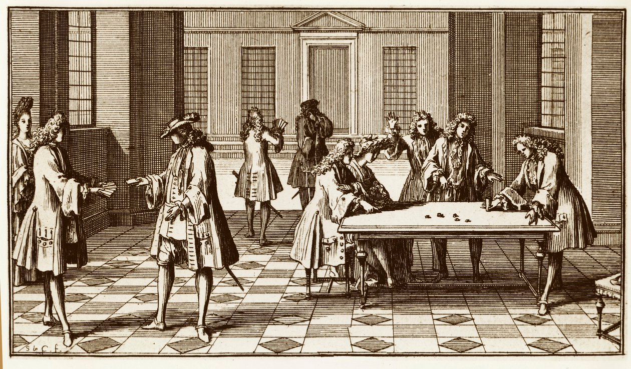 Spielzimmer im 18. Jahrhundert - Gravur von Sebastien Le Clerc in „Essay d