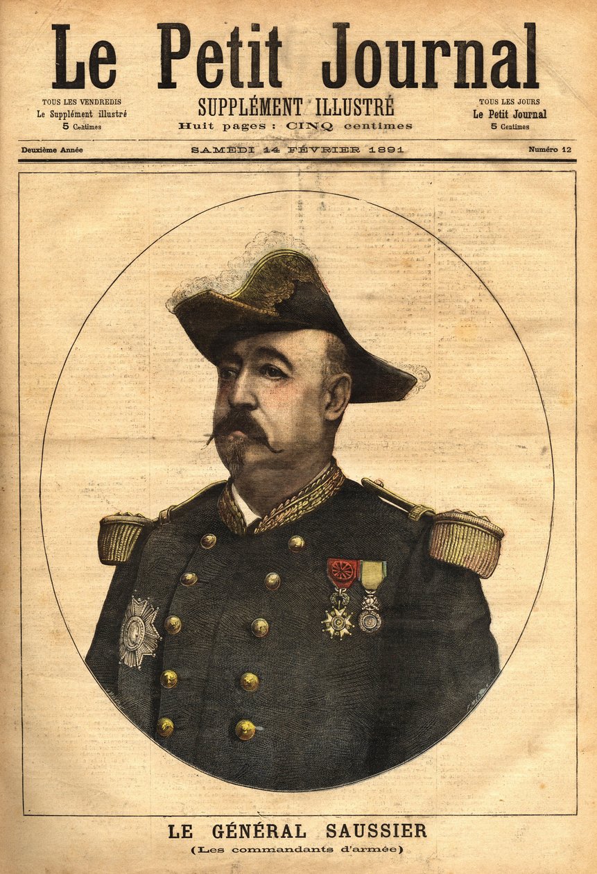 General Felix Gustave (Felix-Gustave) Saussier (1828-1905), wurde Armeekommandant und Mitglied des Obersten Kriegsrates von 1882 bis 1902. Gravur in „Le petit journal illustré“ 14/02/1891. Selva-Sammlung. von Unknown artist