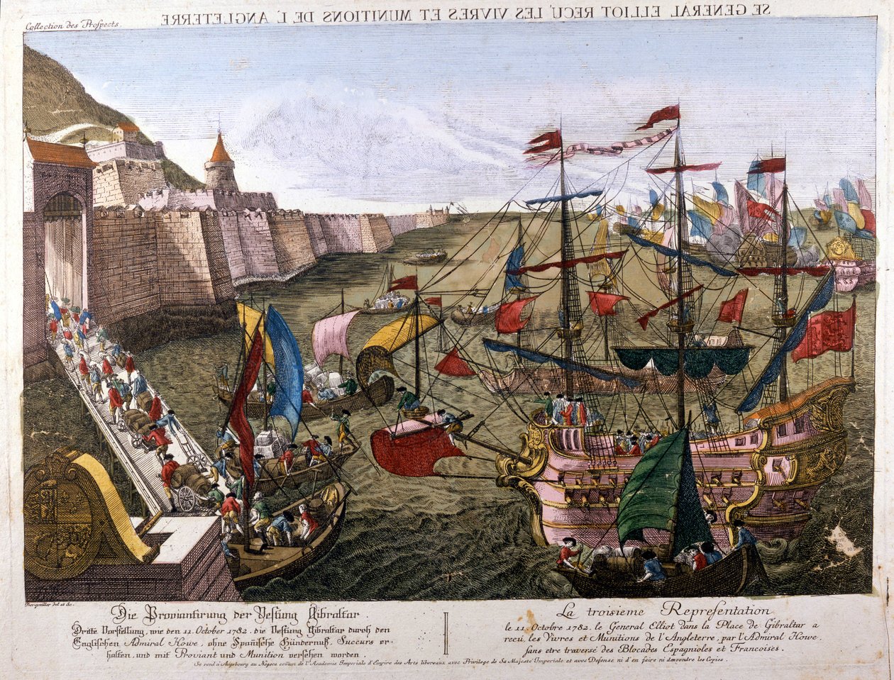 Gibraltars große Belagerung 1779-1783 (Spanischer Versuch, Gibraltar zurückzuerobern, als Spanien dem Vereinigten Königreich im Rahmen seines Bündnisses mit Frankreich den Krieg erklärte): am 11. Oktober von Unknown artist