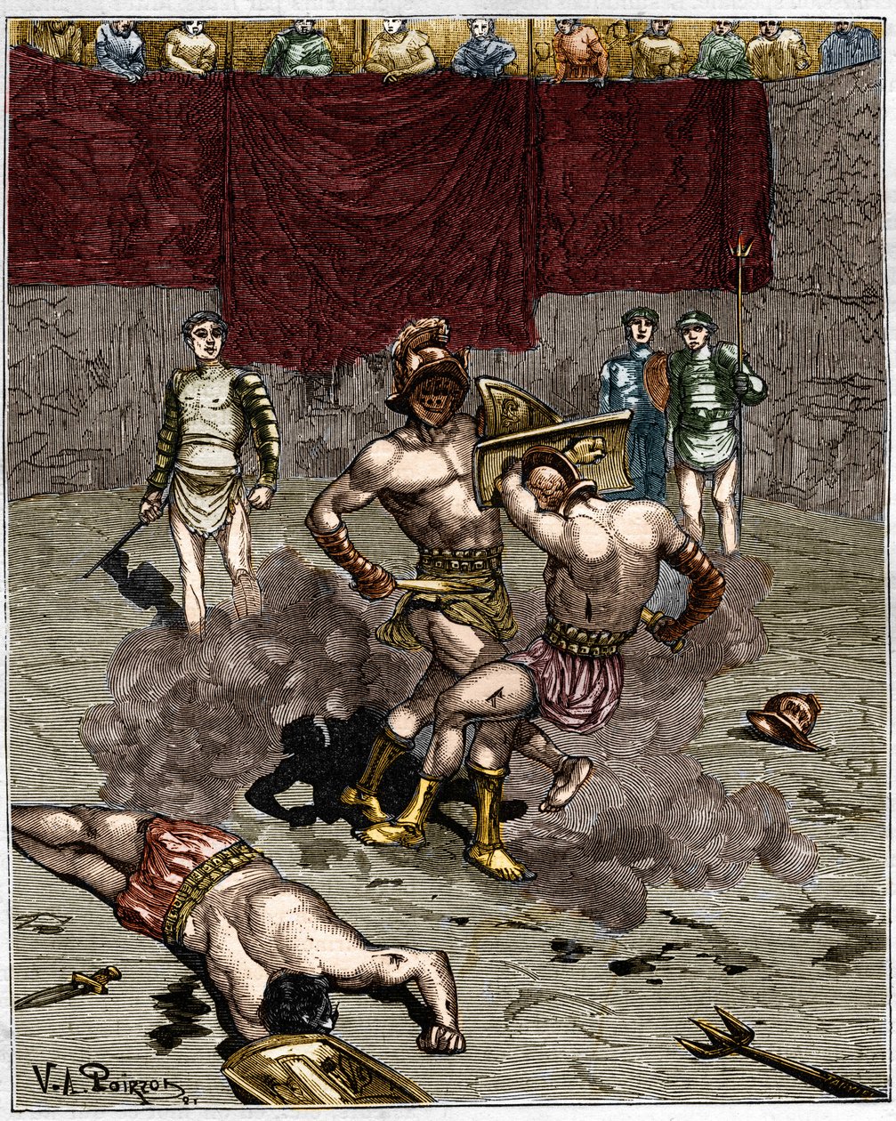 Gladiatorenkampf. Gravur des 19. Jahrhunderts von Unknown artist