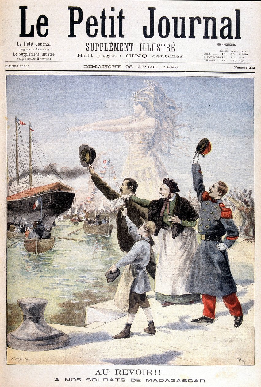 Abschied von unseren Soldaten aus Madagaskar: Abreise der französischen Expedition nach Madagaskar - in „Le Petit Journal“ vom 28.04.1895 von Unknown artist