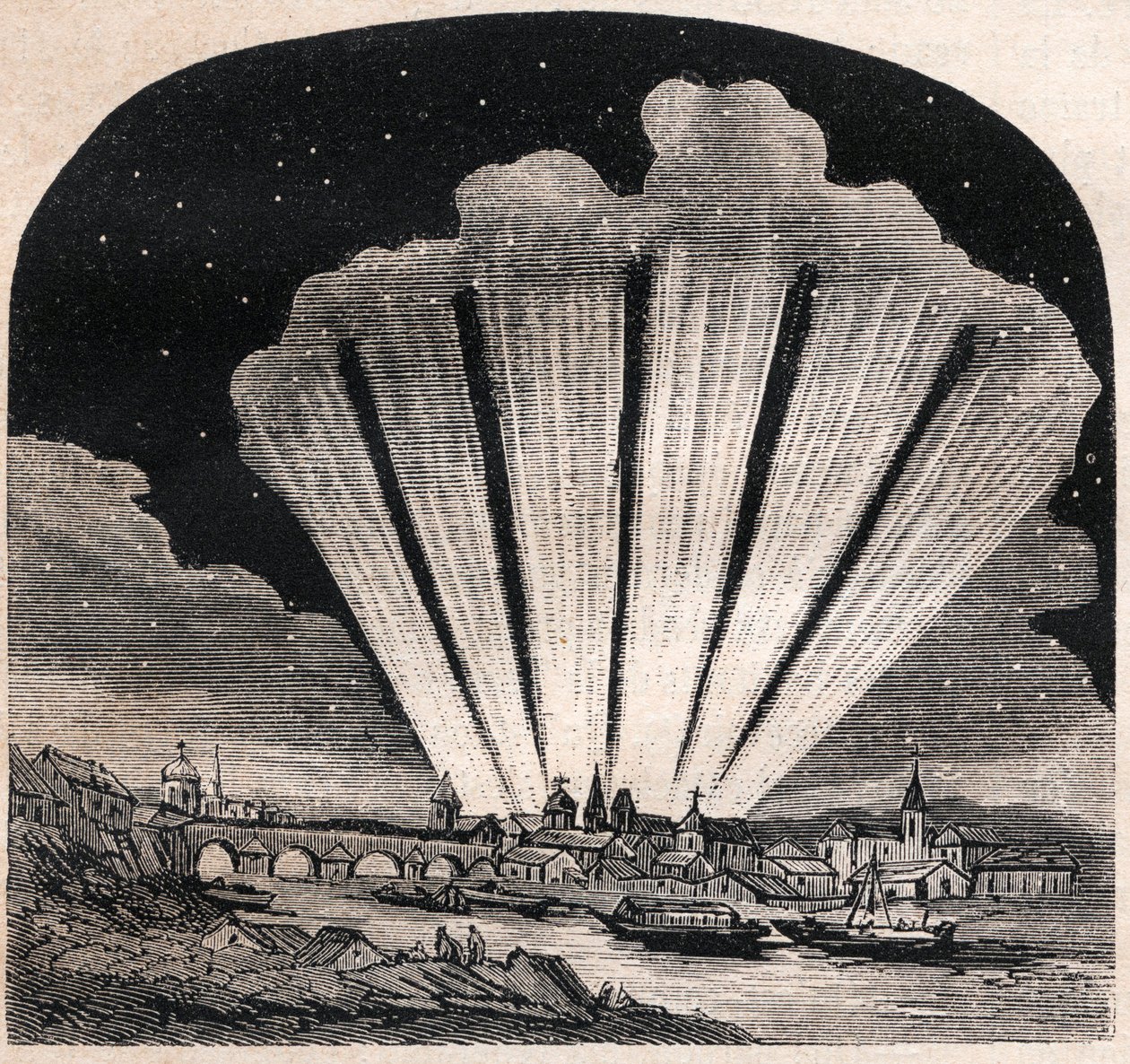 Großer Komet von 1744 (C/1743 X1) - Großer Komet mit sechs Schweifen von 1744 - Komet von Cheseaux oder Komet Klinkenberg-Cheseaux - Gravur um 1867 von Unknown artist