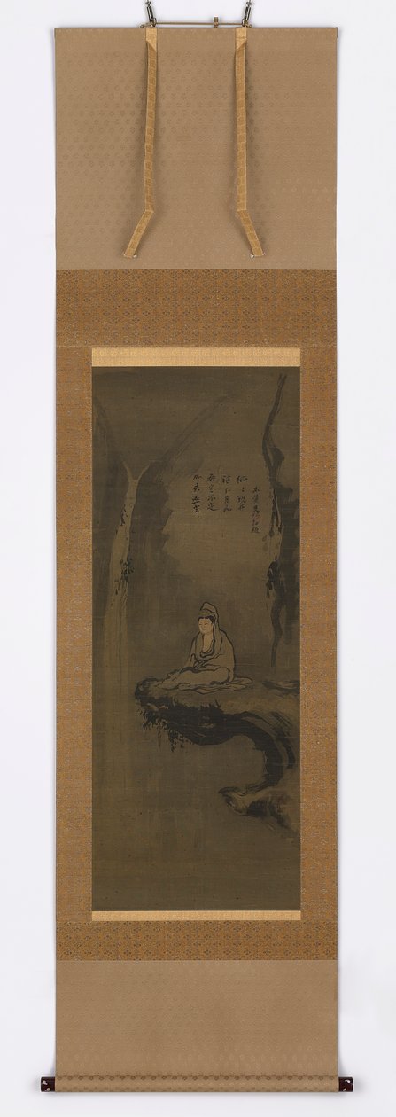 Guanyin, weiß gekleidet, auf einem überhängenden Felsen sitzend von Unknown artist