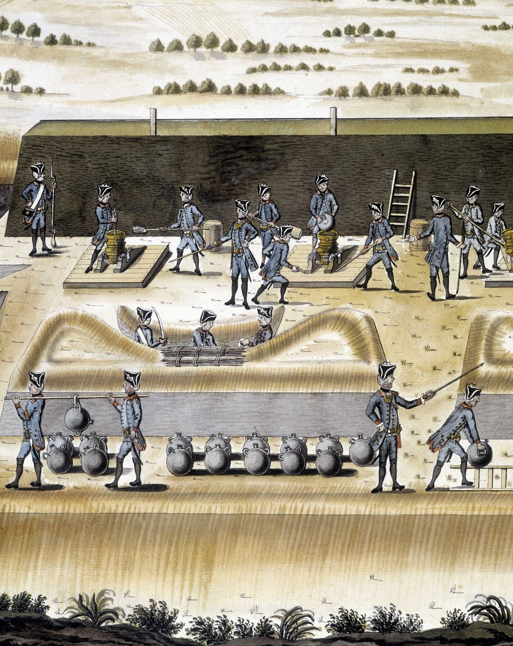 Artilleristen bei der Arbeit - in „Abhandlung über die Artillerie“ von François Lingier, Straßburg. von Unknown artist