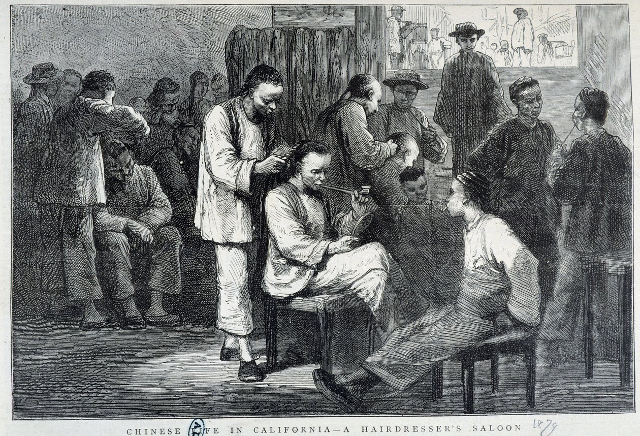 Friseursalon in der chinesischen Gemeinschaft von Kalifornien - Gravur von Unknown artist