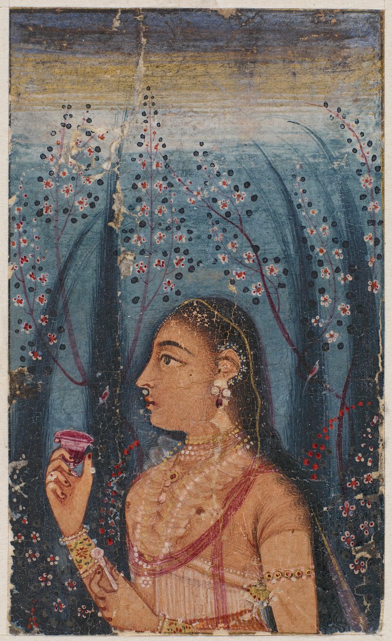 Kopf einer jungen Frau, zwischen blühenden Stängeln von Unknown artist