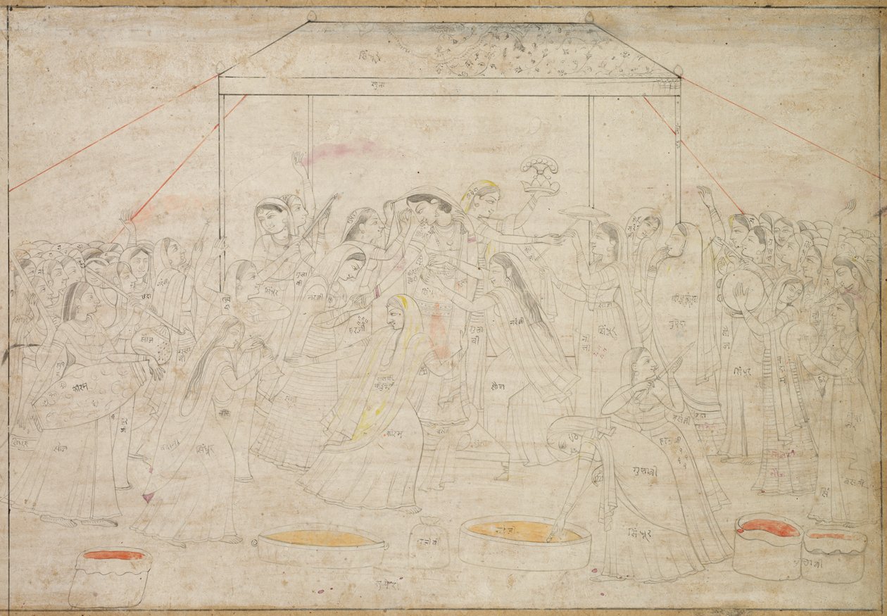 Hindu-Gott Krishna wird für das Frühlingsfest Holi in Frauenkleider gekleidet von Unknown artist