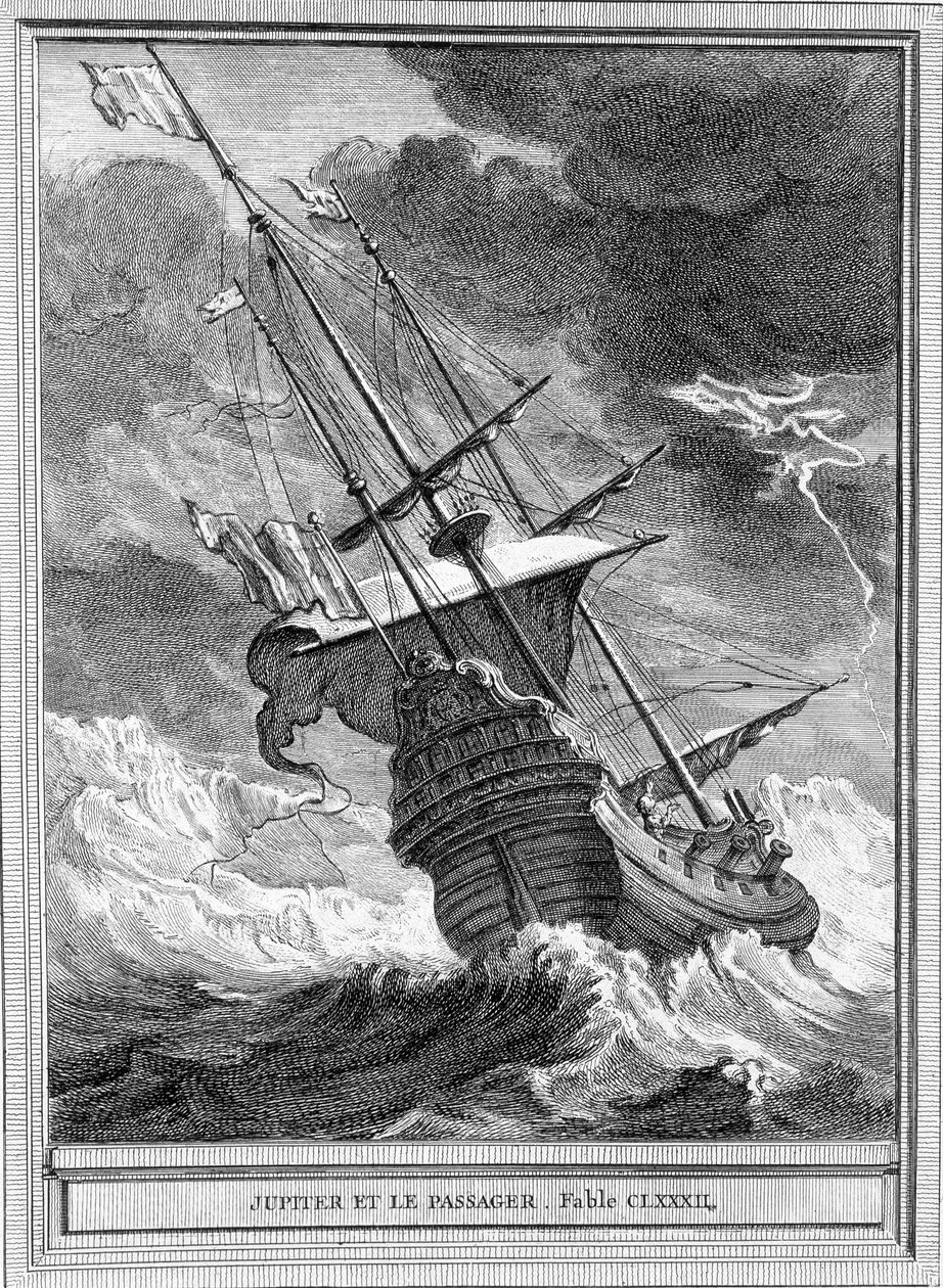 Illustration der Fabel „Jupiter und der Passagier“ von Jean de La Fontaine von Unknown artist
