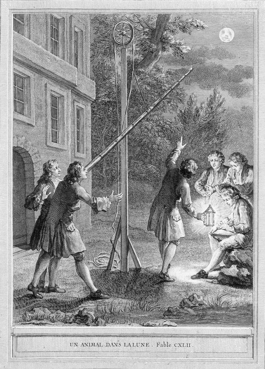 Illustration der Fabel „Ein Tier im Mond“ von Jean de la Fontaine. von Unknown artist