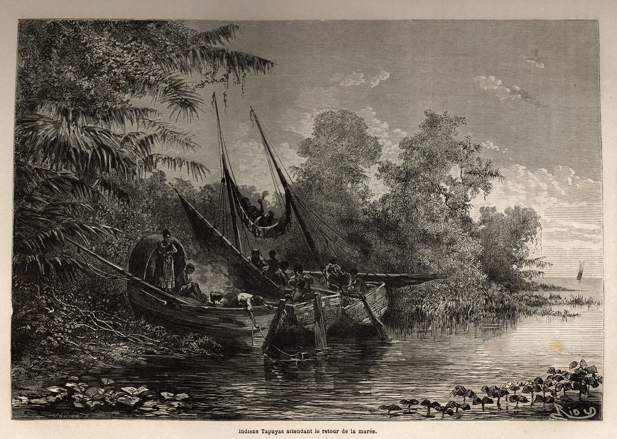 Indios Tapuyas (Brasilien) sind auf ihren Booten festgefahren und warten auf die Rückkehr der Flut von Unknown artist