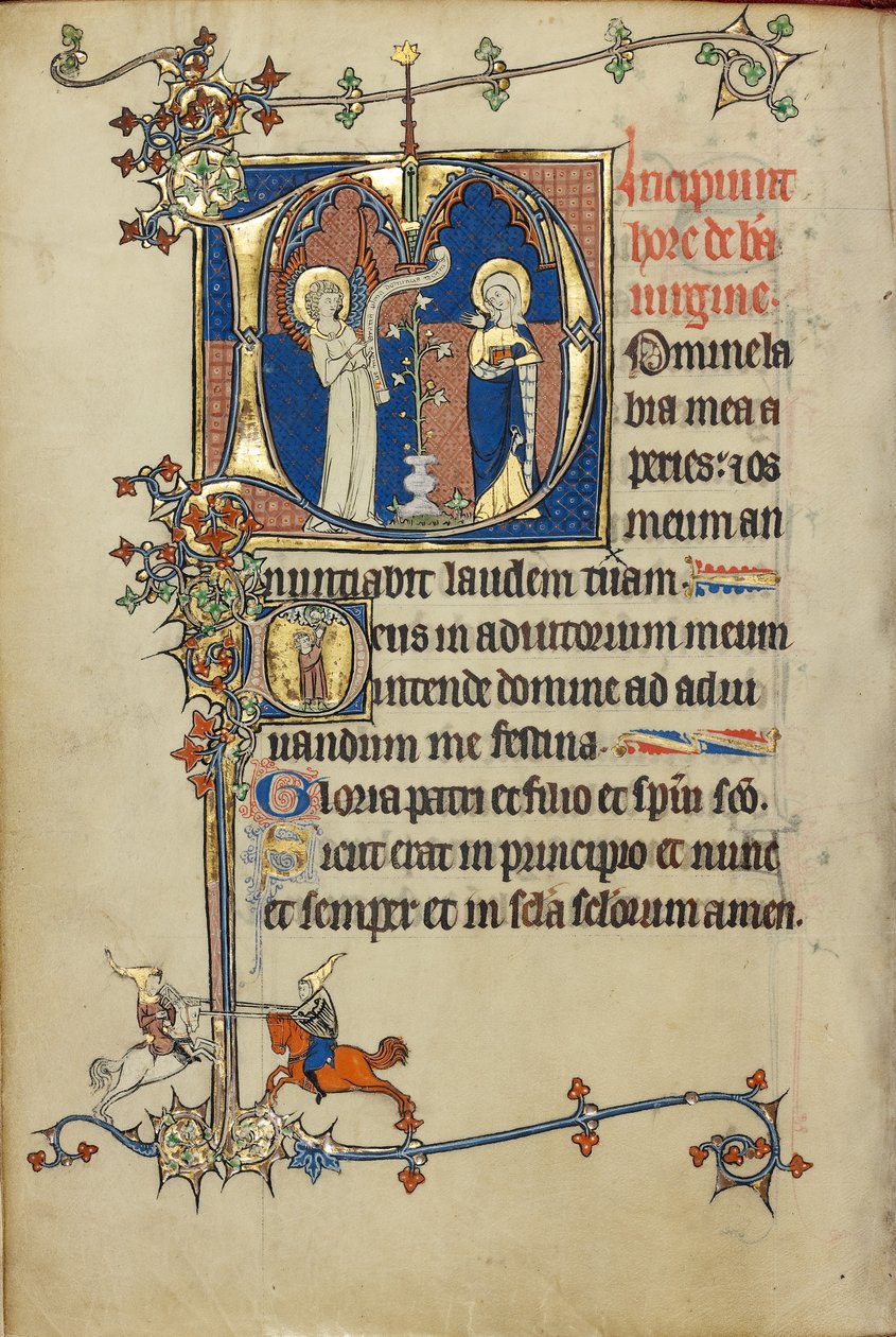 Initiale D: Die Verkündigung; Initiale D: Ein junger Mann betet zu Christus in den Wolken von Unknown artist