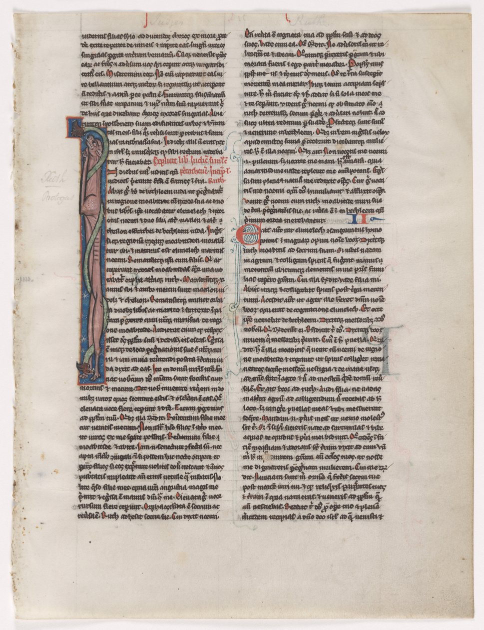 Initiale I: Verschlungene Bestie und Schlange: Blatt aus einer Bibel (2 von 2 ausgeschnittenen Blättern) von Unknown artist
