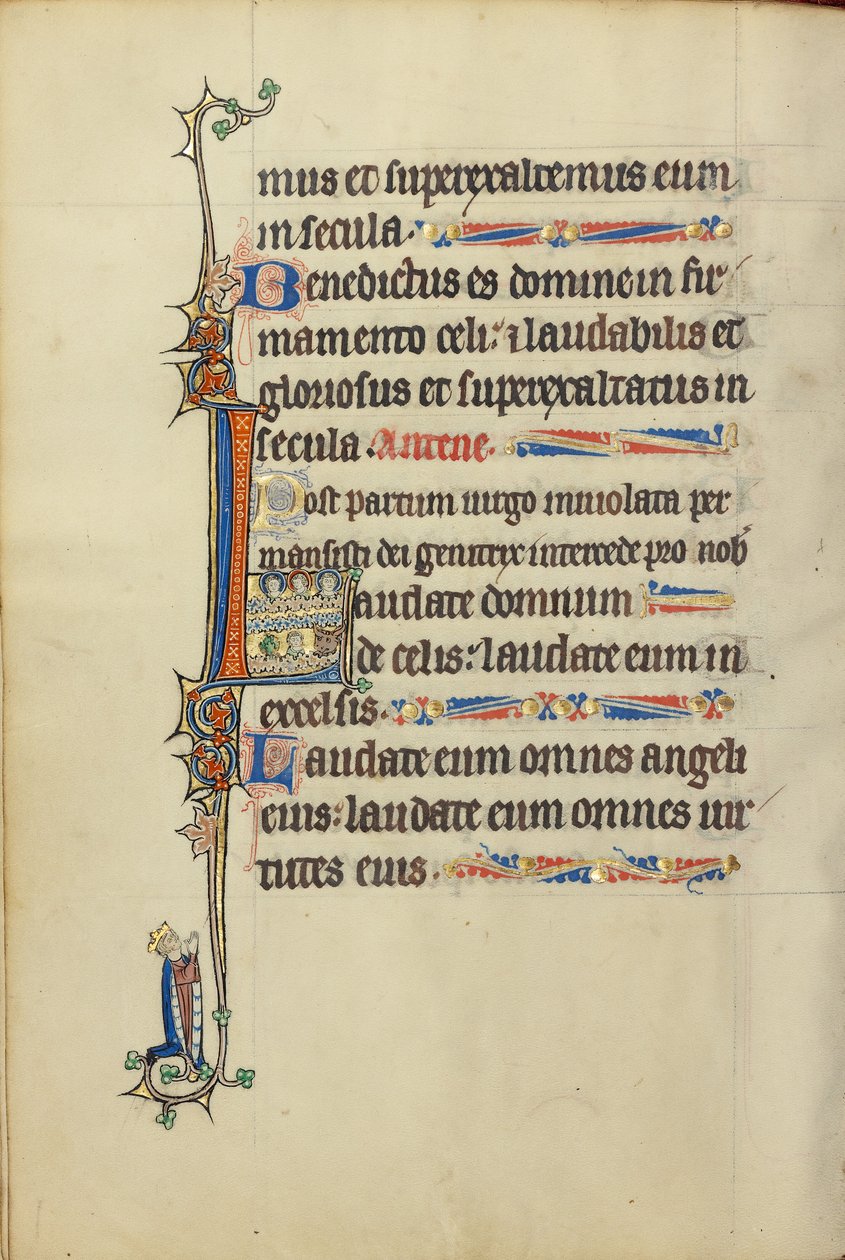 Initiale L: Drei nimbierte Köpfe, ein Männerkopf und ein Stierkopf von Unknown artist