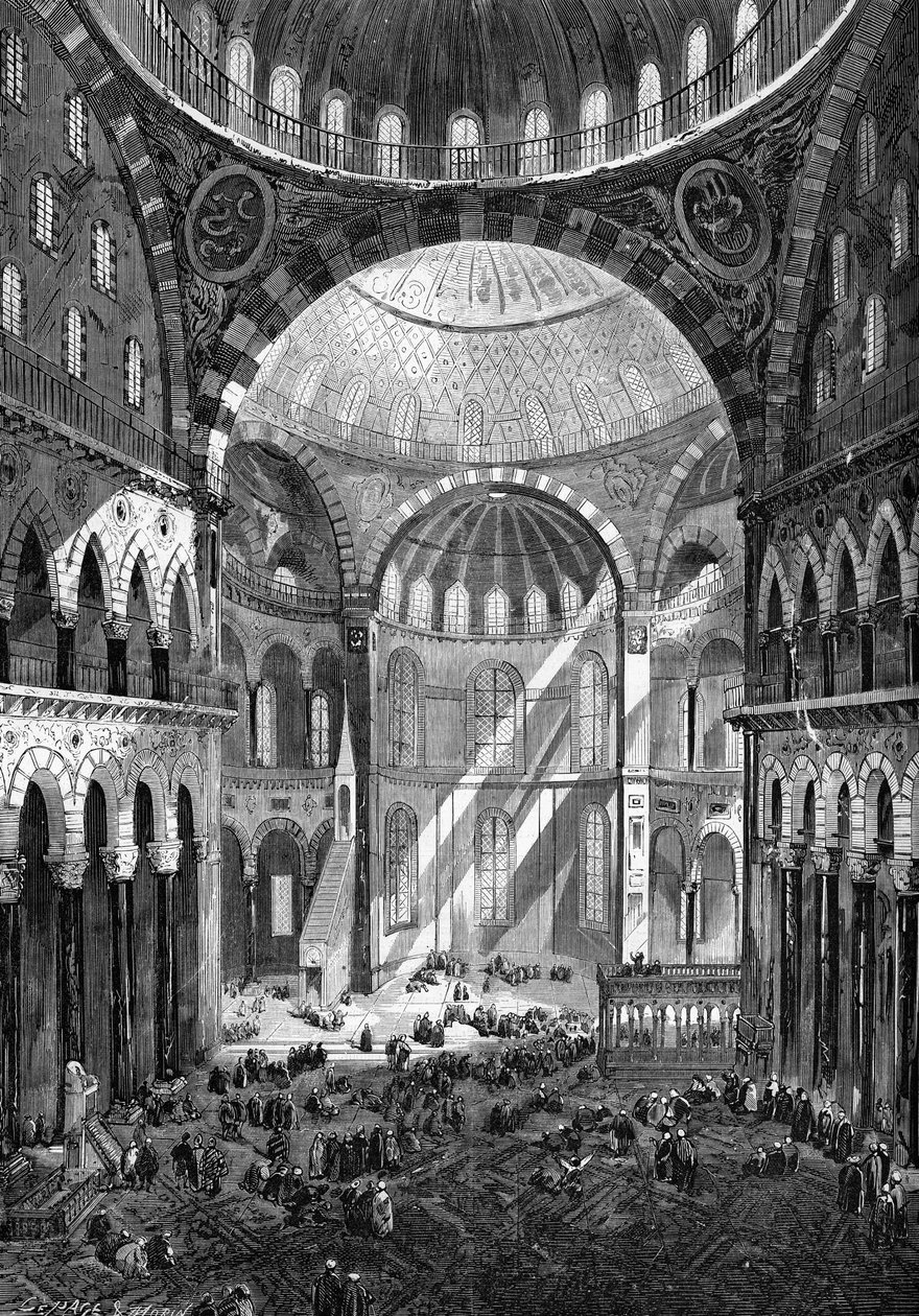 Innenansicht der Moschee von Hagia Sophia (byzantinische Kunst des 6. Jahrhunderts) in Konstantinopel im Jahr 1858. von Unknown artist