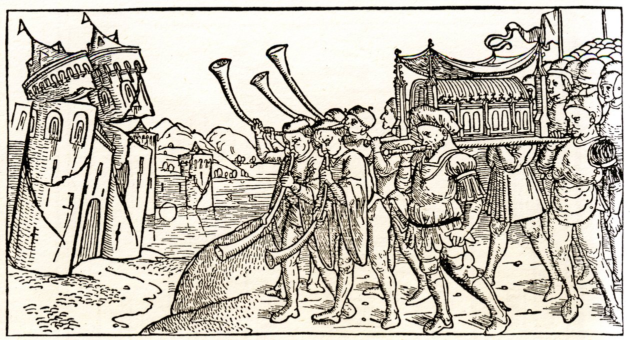 Juden tragen die Bundeslade vor den einstürzenden Mauern von Jericho von Unknown artist
