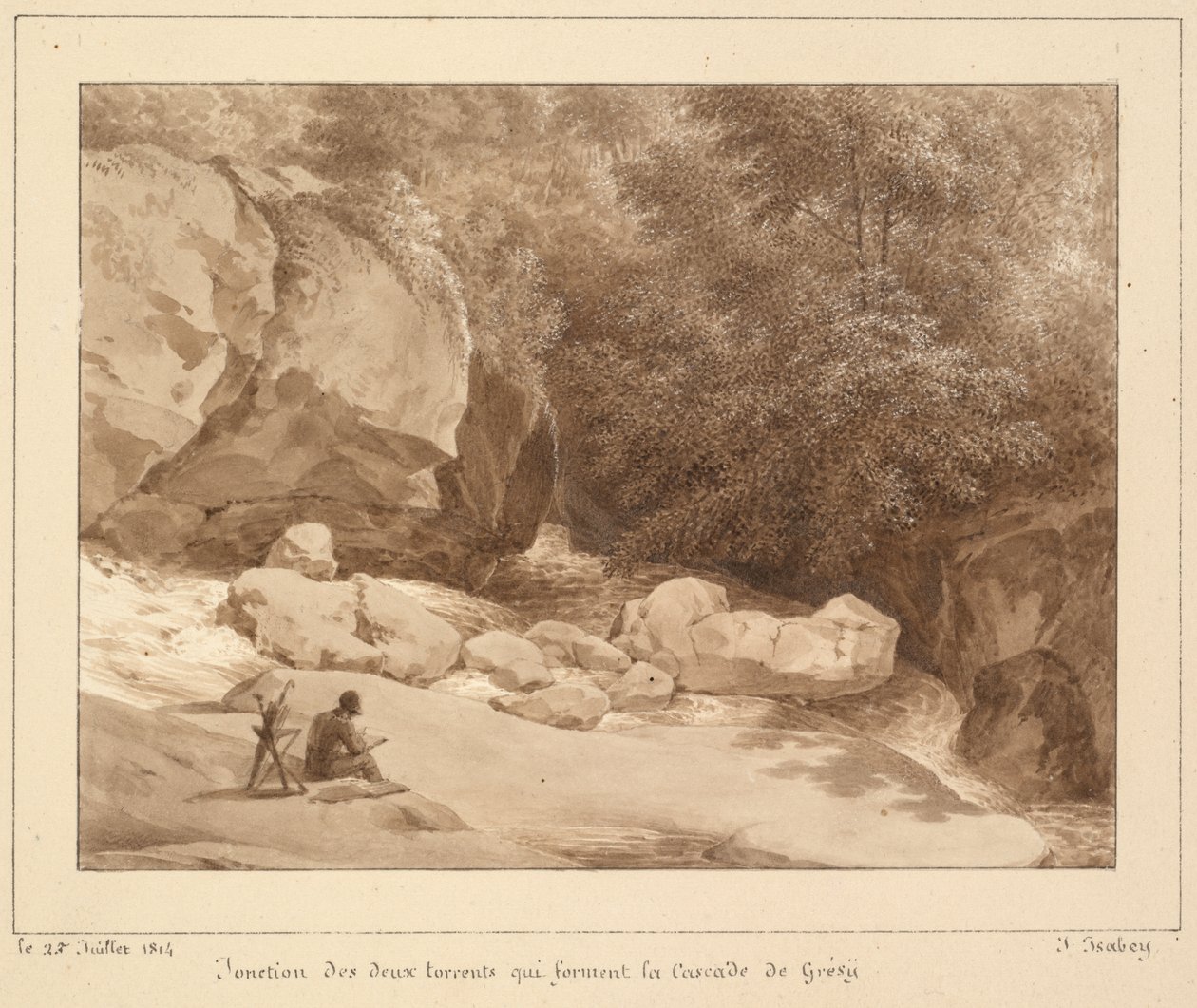 Zusammenfluss der beiden Bäche, die den Wasserfall von Grésy bilden von Unknown artist