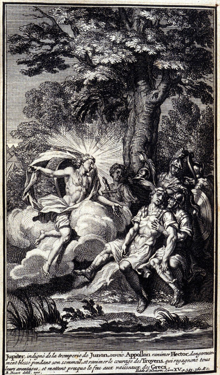 Jupiter, empört über Junos Täuschung, sendet Apollo, um Hektor zu heilen (Illustration aus Buch XV der Ilias von Homer) von Unknown artist