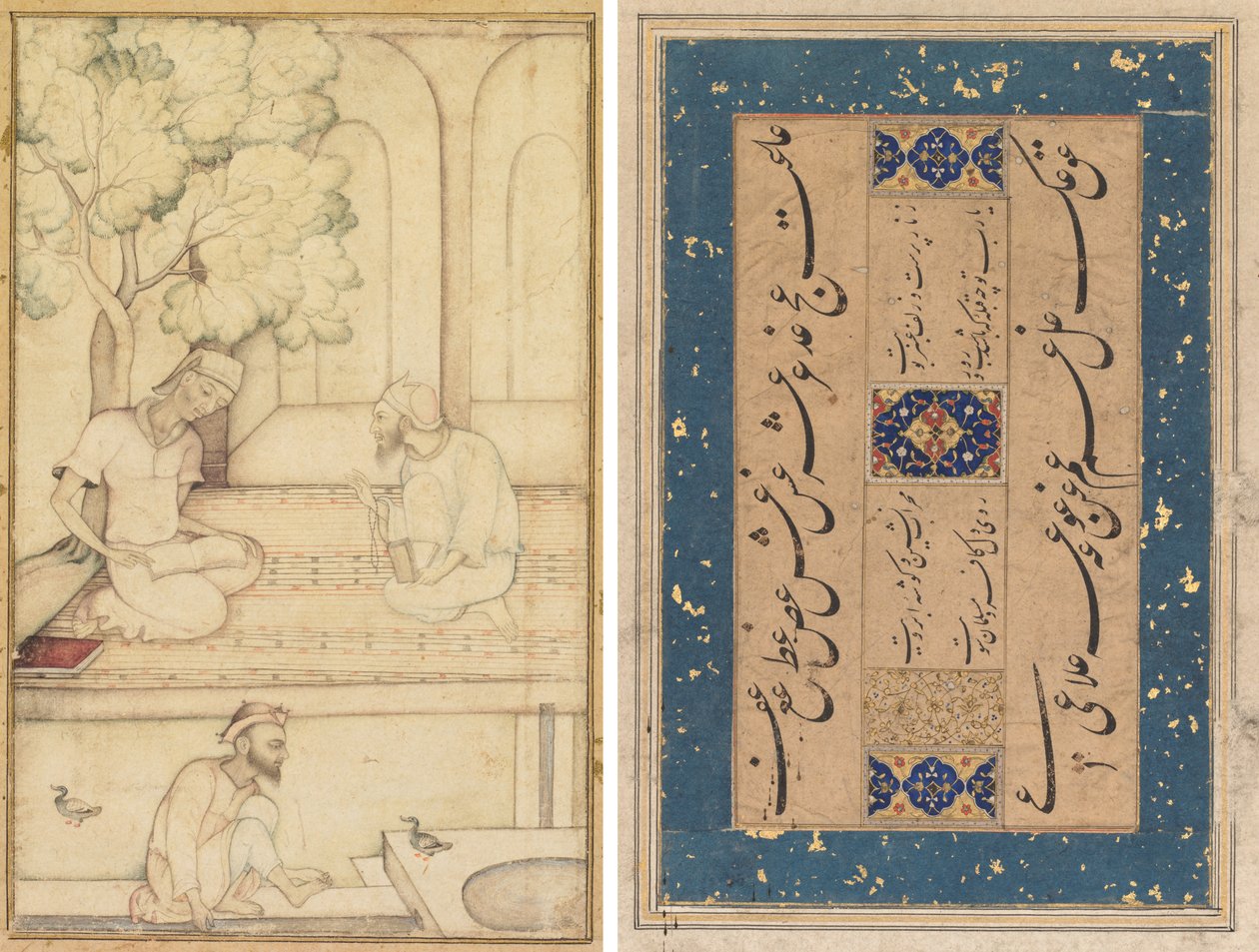 Kabir und zwei Anhänger auf einer Terrasse (recto); Kalligraphie (verso) von Unknown artist
