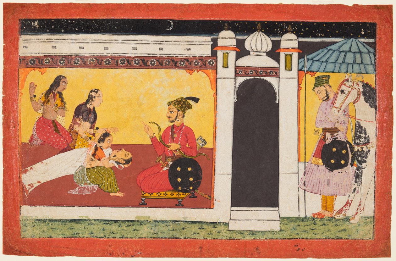 Kandala stirbt beim Hören der Nachricht von Madhavas Tod, aus einer Madhavanala Kamakandala von Unknown artist