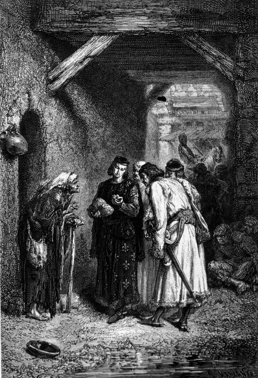 König Ludwig IX. oder Sankt Ludwig (1214 - 1270) untersucht das Brot der Armen und stellt fest, dass es trocken ist. von Unknown artist