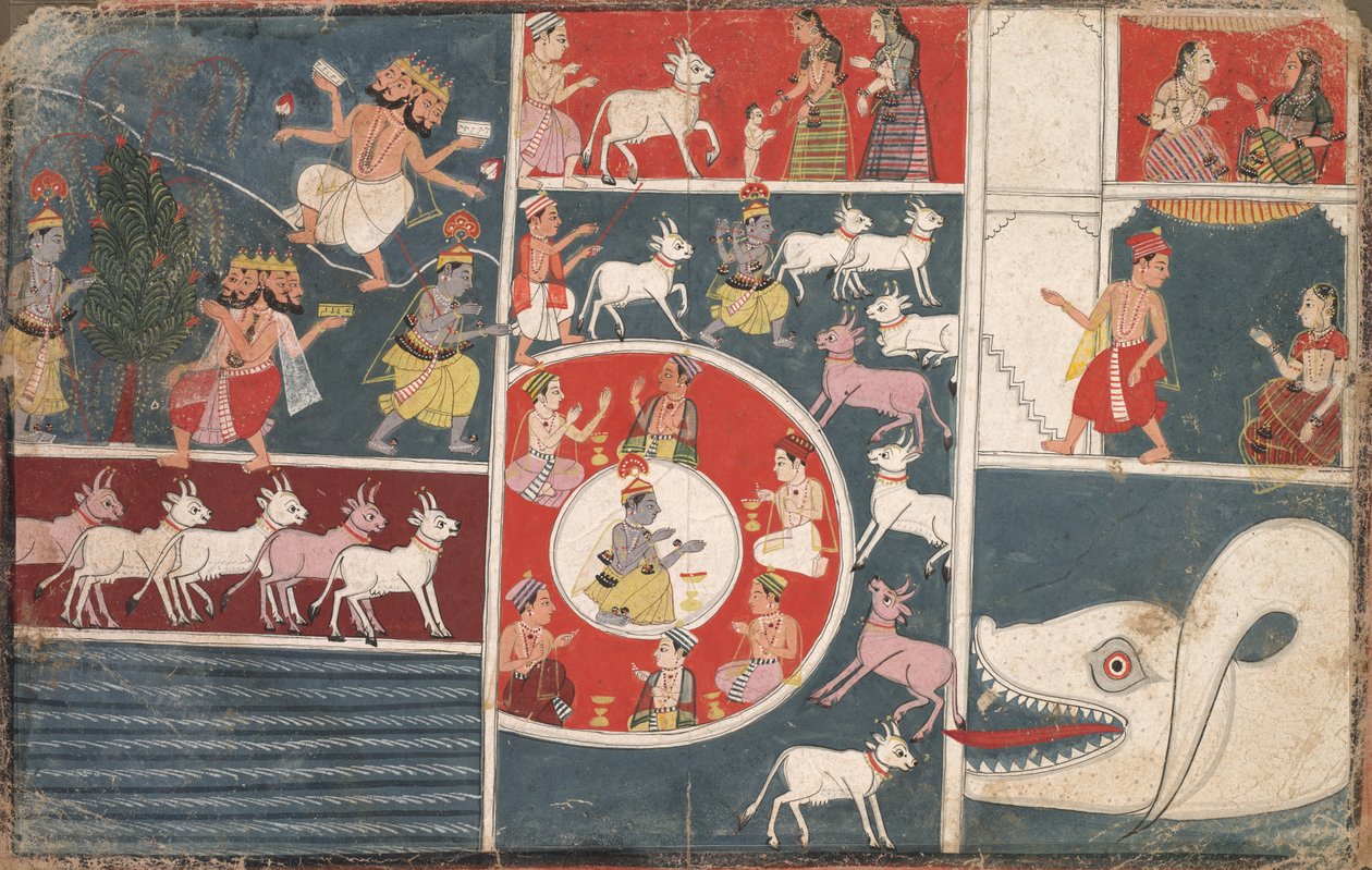 Krishna spielt die Flöte und andere Episoden aus dem Bhagavata Purana von Unknown artist