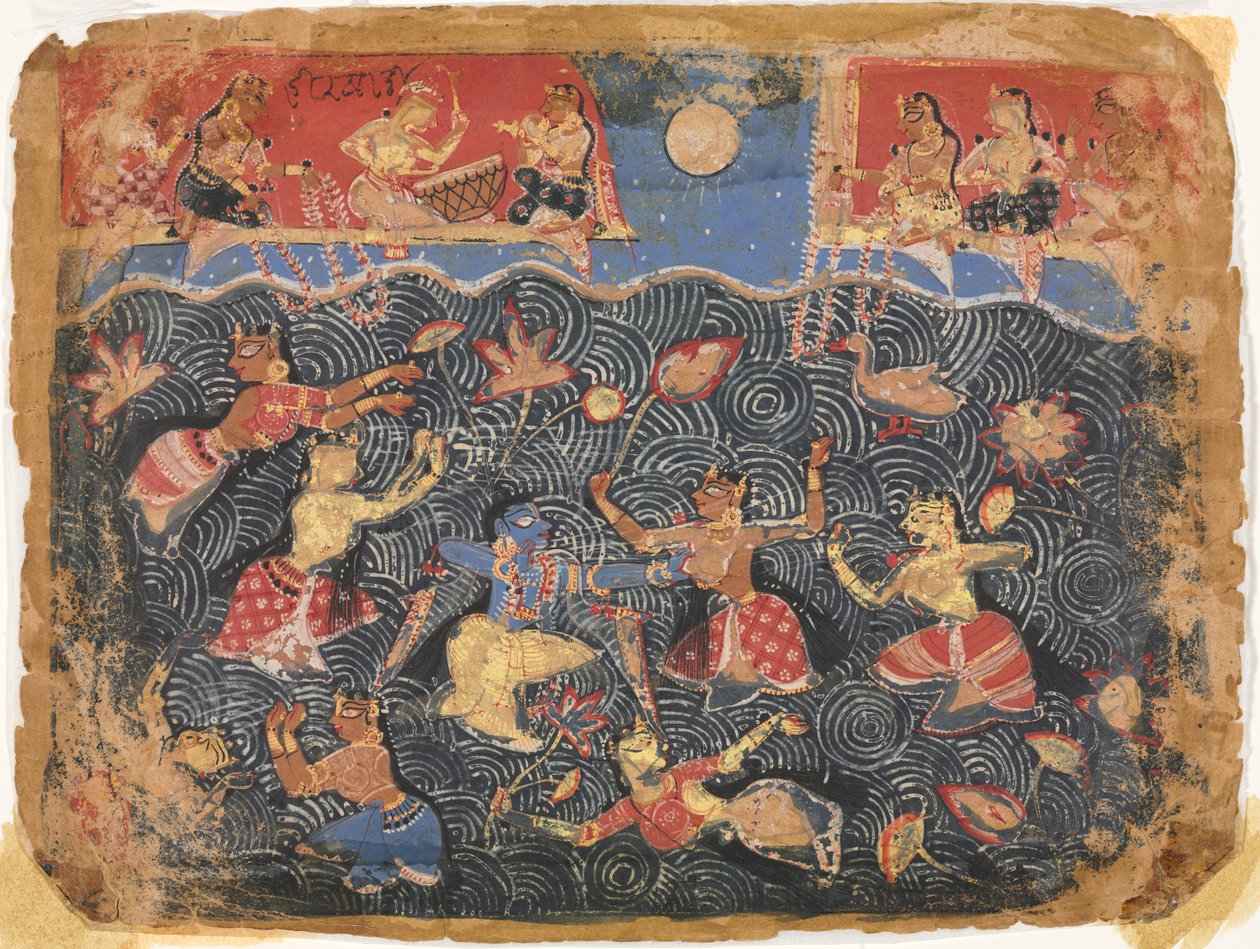 Krishna spielt mit den Gopis im Jumna-Fluss, aus einem Bhagavata Purana von Unknown artist