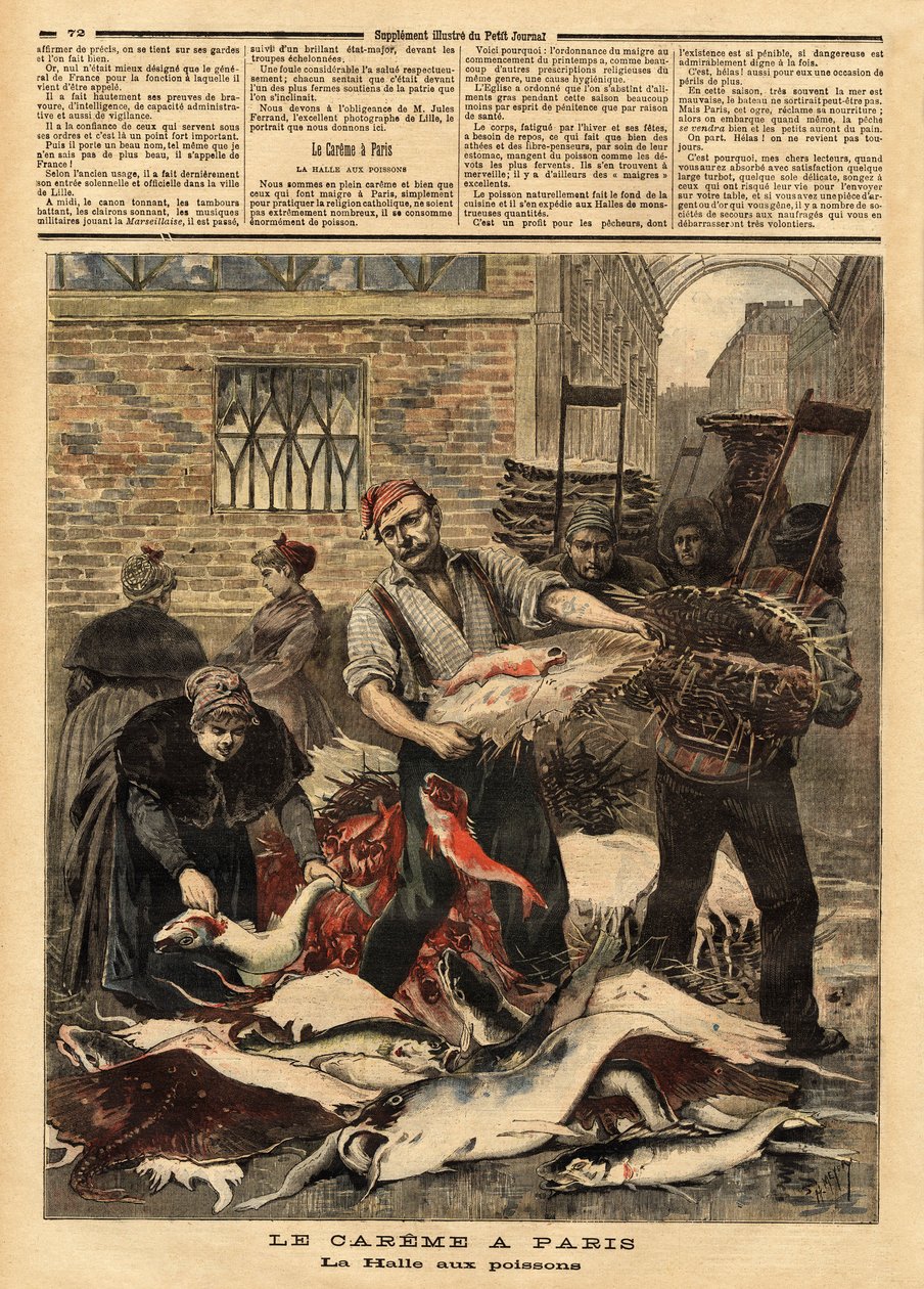 La Halle aux poissons de Paris. Gravur in „Le petit journal“ 4/03/1893. Sammlung von Selva von Unknown artist