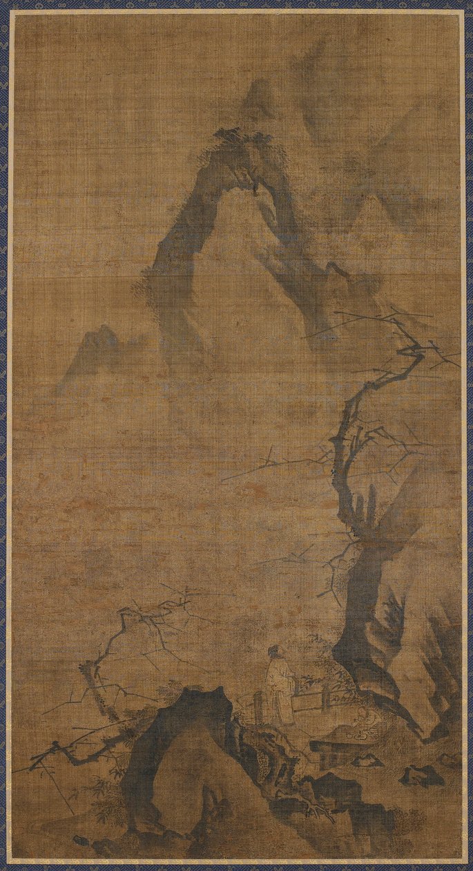 Landschaft: Berg und Wasser; eine Figur unter einem Pflaumenbaum von Unknown artist