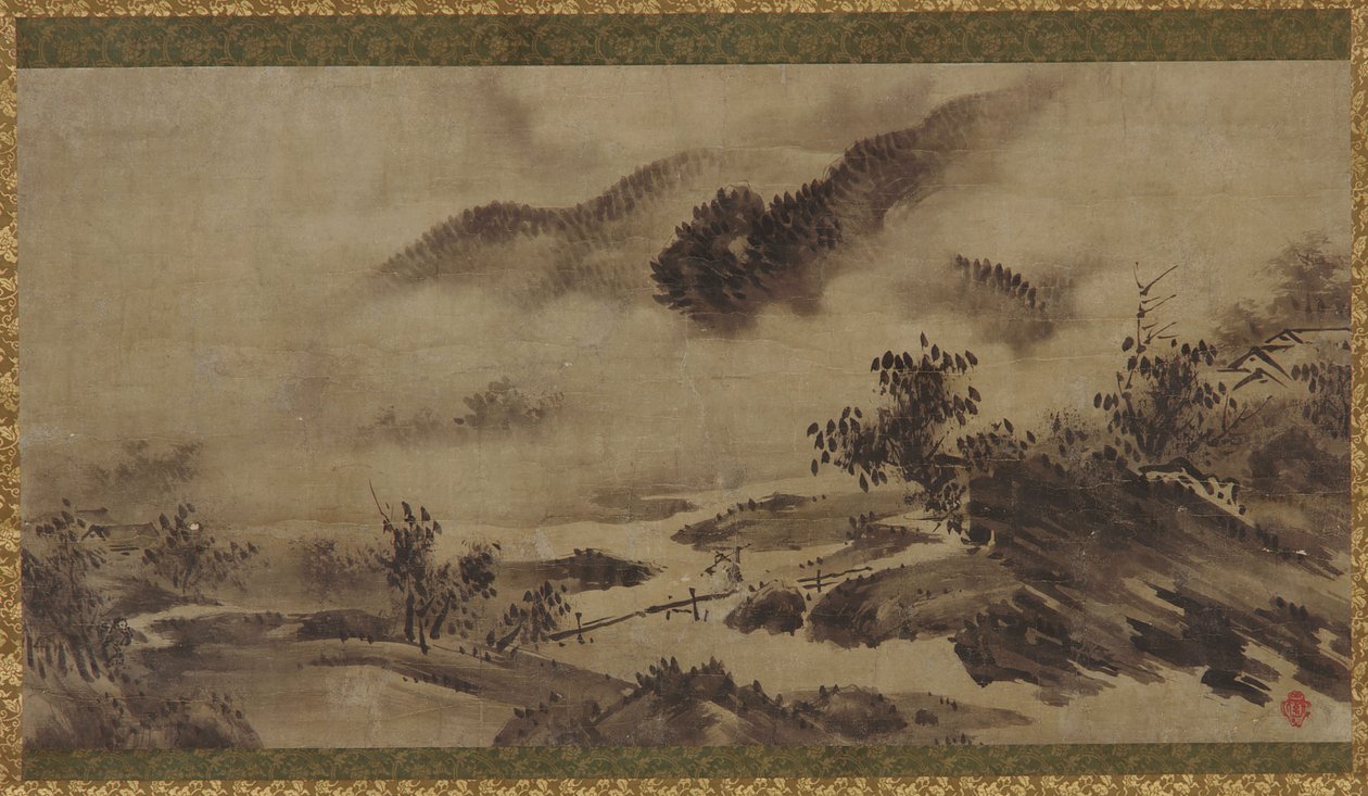 Landschaft: Berge, Nebel und Bach von Unknown artist