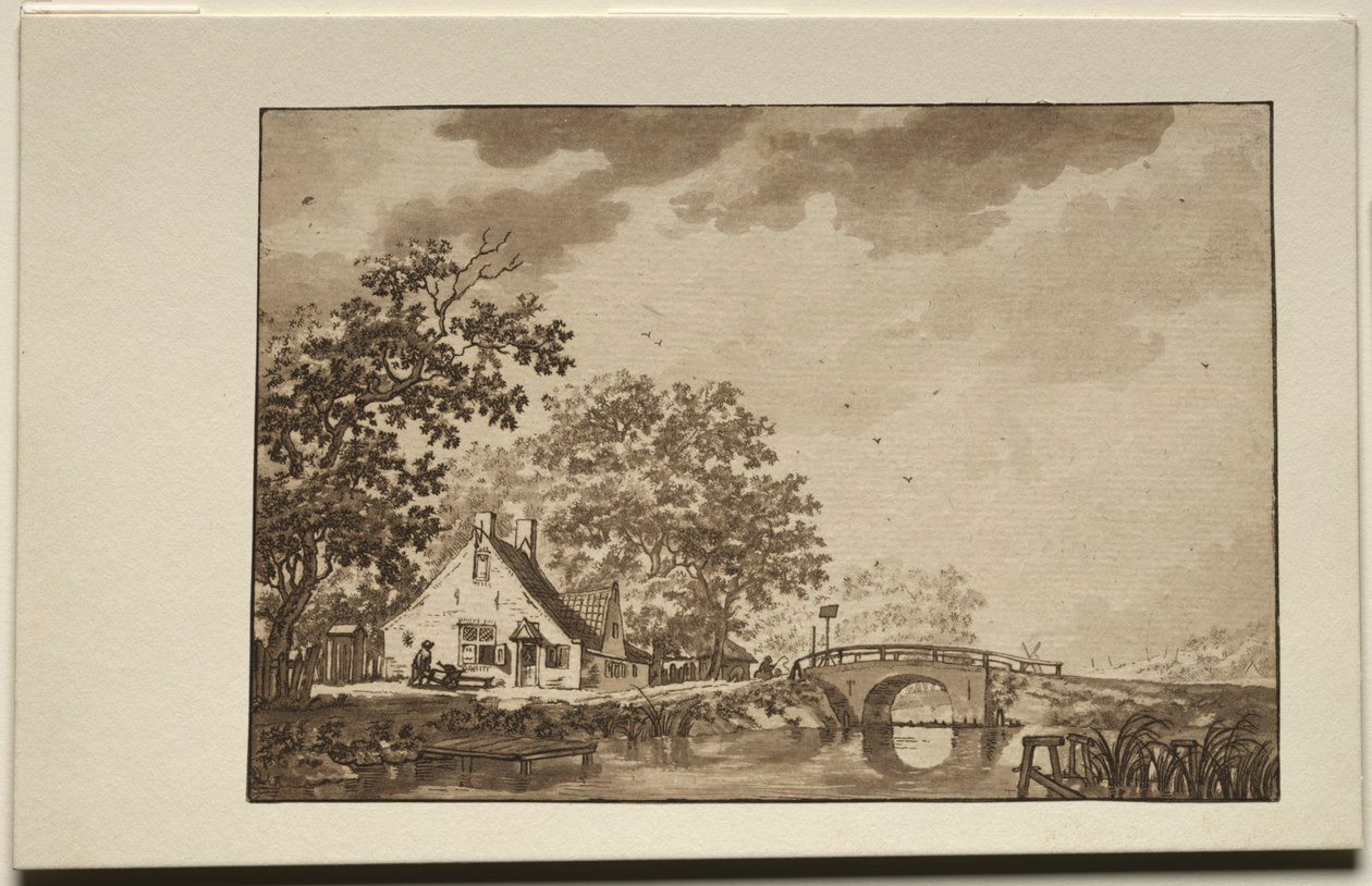 Landschaft mit Hütte und Brücke von Unknown artist