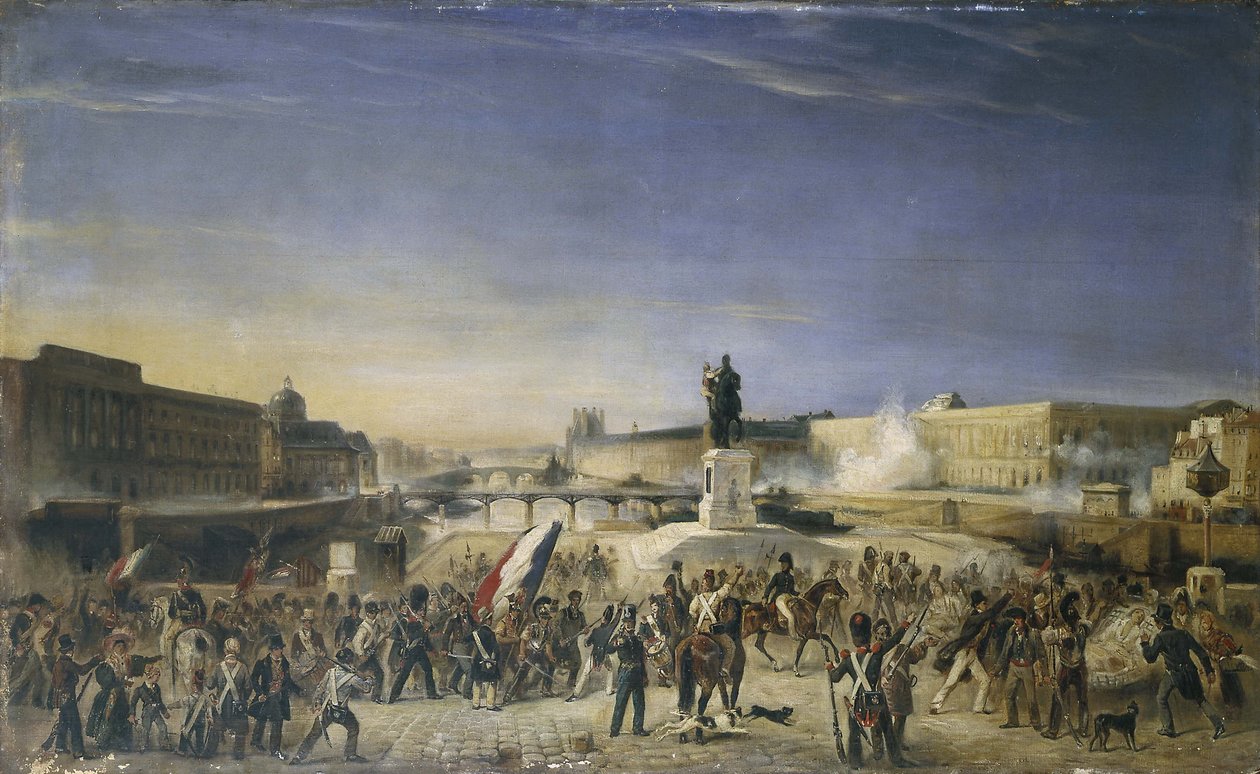 Der Angriff auf den Louvre, 29. Juli 1830, vom Pont-Neuf aus gesehen von Unknown artist