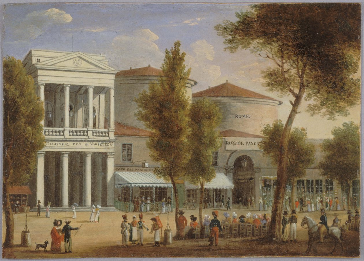 Das Théâtre des Variétés und der Passage des Panoramas, Boulevard Montmartre, um 1825 von Unknown artist